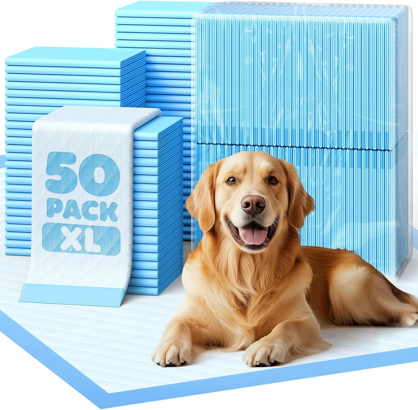 50-Pack X-Larg Puppy Pads - 34" X 28" Extra Large Pee Pads for Dogs with 6-Layer Leakproof Protection, Quick-Dry and Disposable Dog Pads with High Absorbency for Easy Potty Training