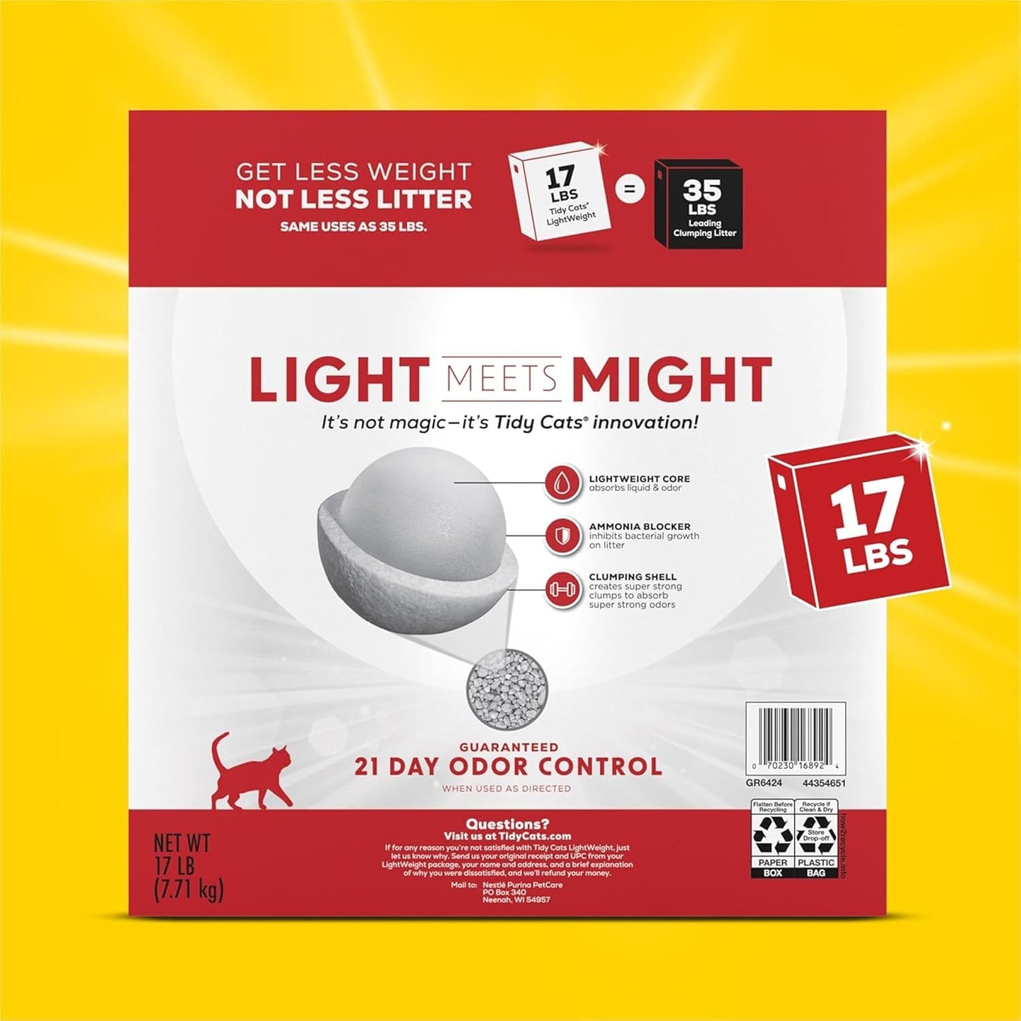 Purina Lightweight 24/7 Performance Odor Control, Multi-Cat, Clumping, 99.9 Percent Dust Free Cat Litter - 17 Lb. Box