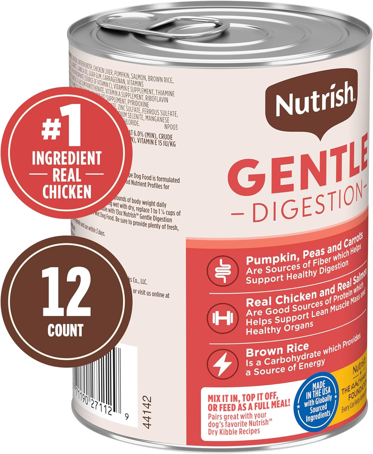 Gentle Digestion Premium Paté Wet Dog Food, Real Chicken, Pumpkin & Salmon Recipe, 13 Oz. Can, 12 Count (Rachael Ray)