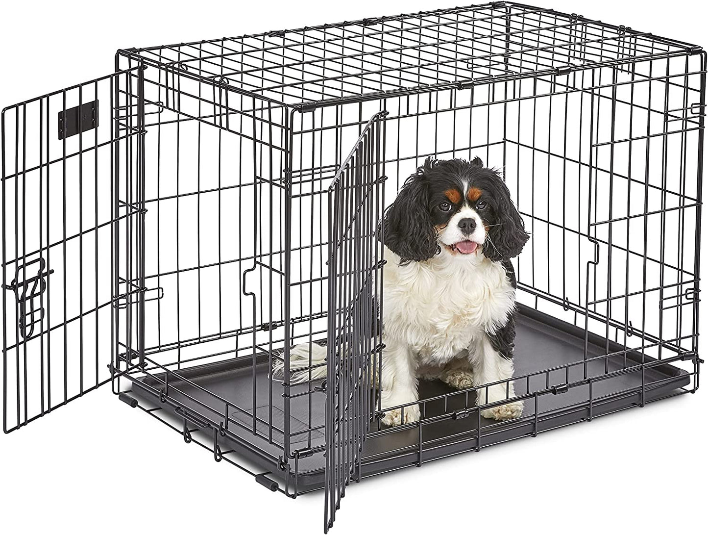 30-Inch Two-Door Icrate Folding Dog Crate with Divider Panel, Leak-Proof Tray & Secure Latches – Metal Wire Kennel for Medium Breeds – Portable, Durable & Easy to Assemble