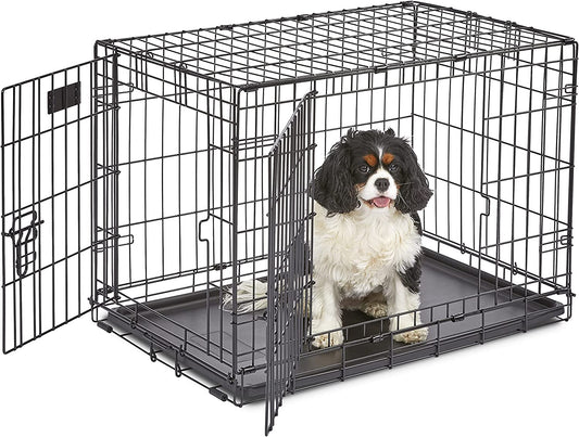 30-Inch Two-Door Icrate Folding Dog Crate with Divider Panel, Leak-Proof Tray & Secure Latches – Metal Wire Kennel for Medium Breeds – Portable, Durable & Easy to Assemble