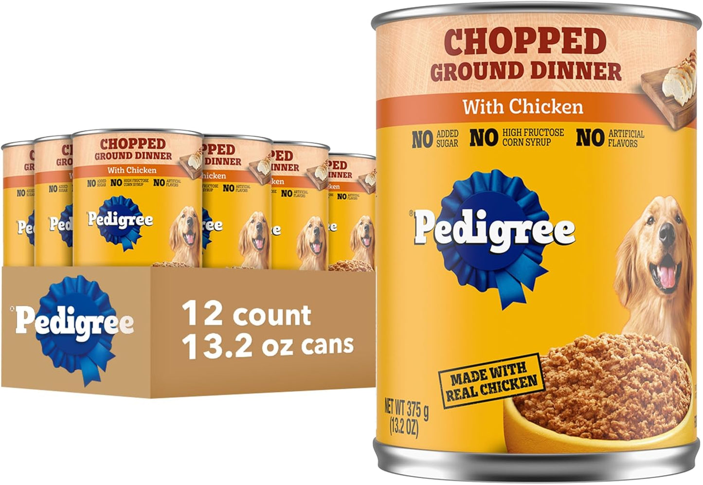 Chopped Ground Dinner Adult Canned Soft Wet Dog Food Chicken Flavor, 13.2 Oz. Cans (12 Count, Pack of 1)