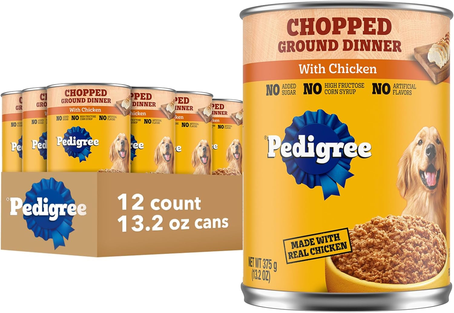 Chopped Ground Dinner Adult Canned Soft Wet Dog Food Chicken Flavor, 13.2 Oz. Cans (12 Count, Pack of 1)
