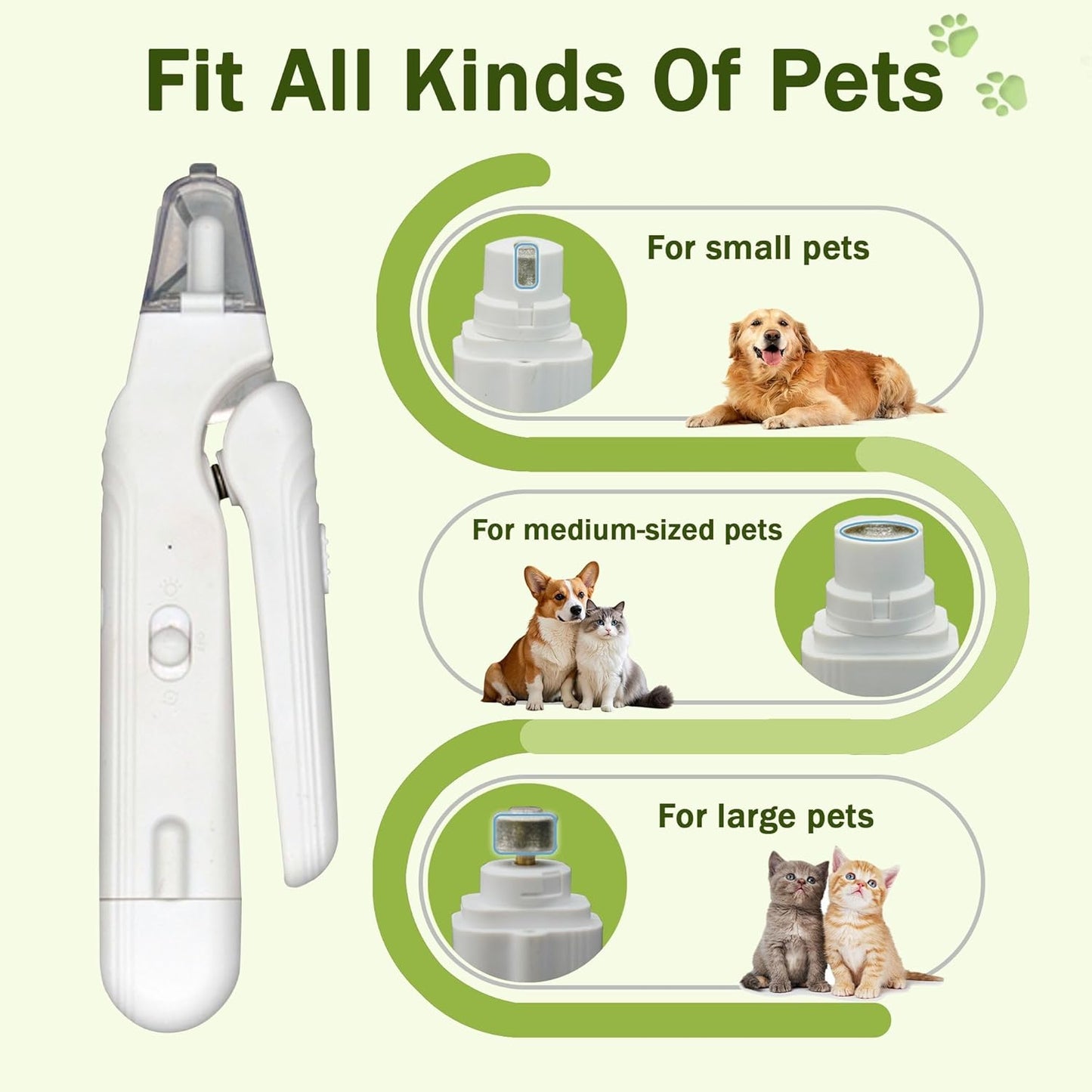 2-In-1 Dog Nail Grinder & Dog Nail Clippers Trimmers for Large Medium Small Dogs Cats Pets Claw Trimmer with LED Lights (Green)