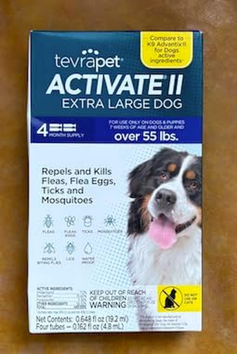 Activate II Flea and Tick Prevention for Dogs | 4 Count | Extra Large Dogs 55+ Lbs | Topical Drops | 4 Months Flea Treatment