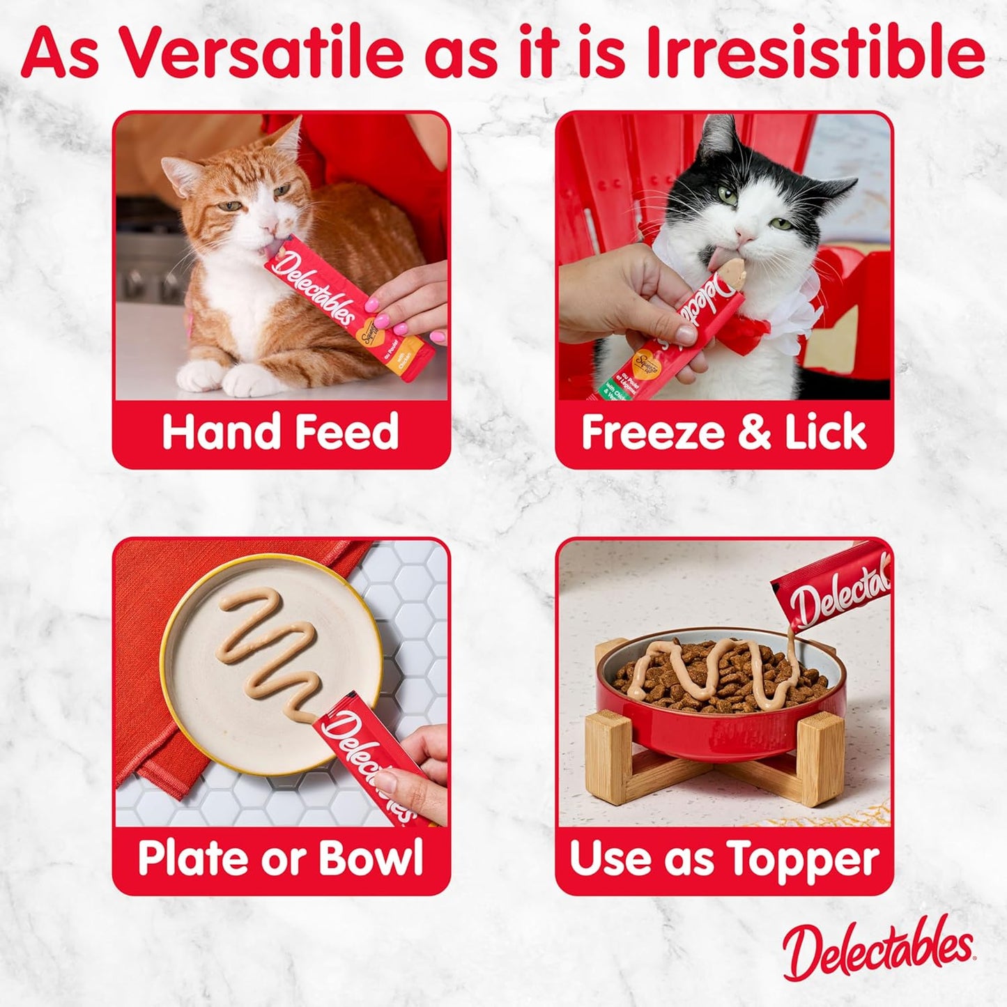 Delectables Squeeze up Variety Pack, Creamy Squeezable Puree, Lickable Wet Cat Treats, Grain Free, No Added Fillers, No By-Products, No Added Preservatives, 0.5 Ounces Tube, 48 Tubes Total
