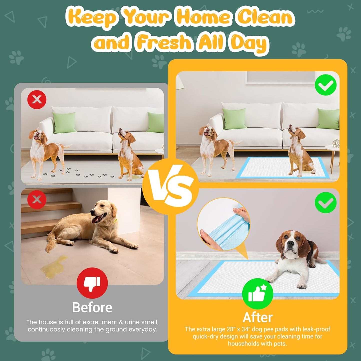 60 Count Extra Large Dog Pee Pads 28" X 34", Super Absorbent X-Large Puppy Pads Disposable Dogs Training Pads, Quick Drying Leak-Proof Dog Potty Pads for Doggies Puppies