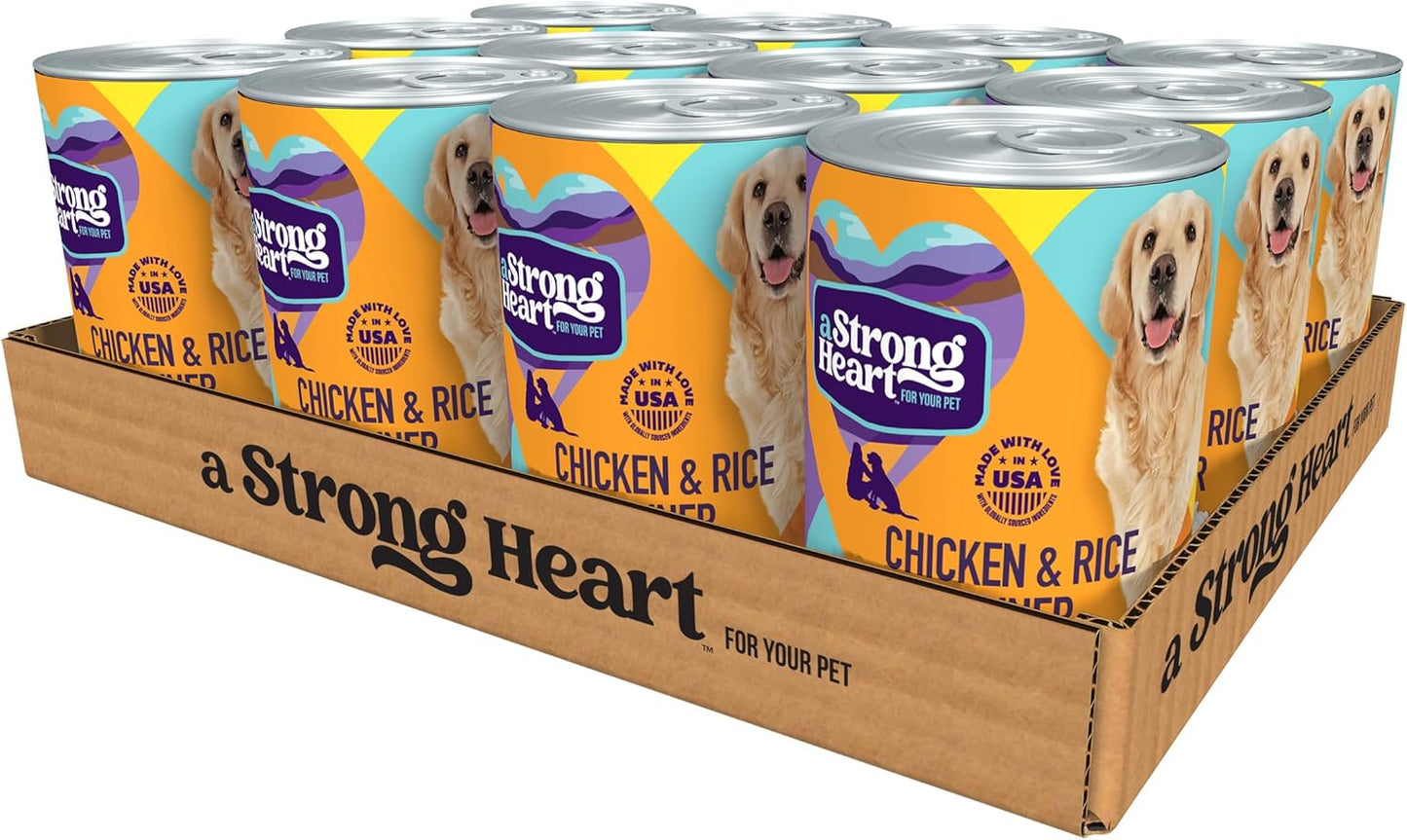A Strong Heart Wet Dog Food, Chicken & Rice Dinner - 13.2 Oz Cans (Pack of 12), Made in the USA with Real Chicken