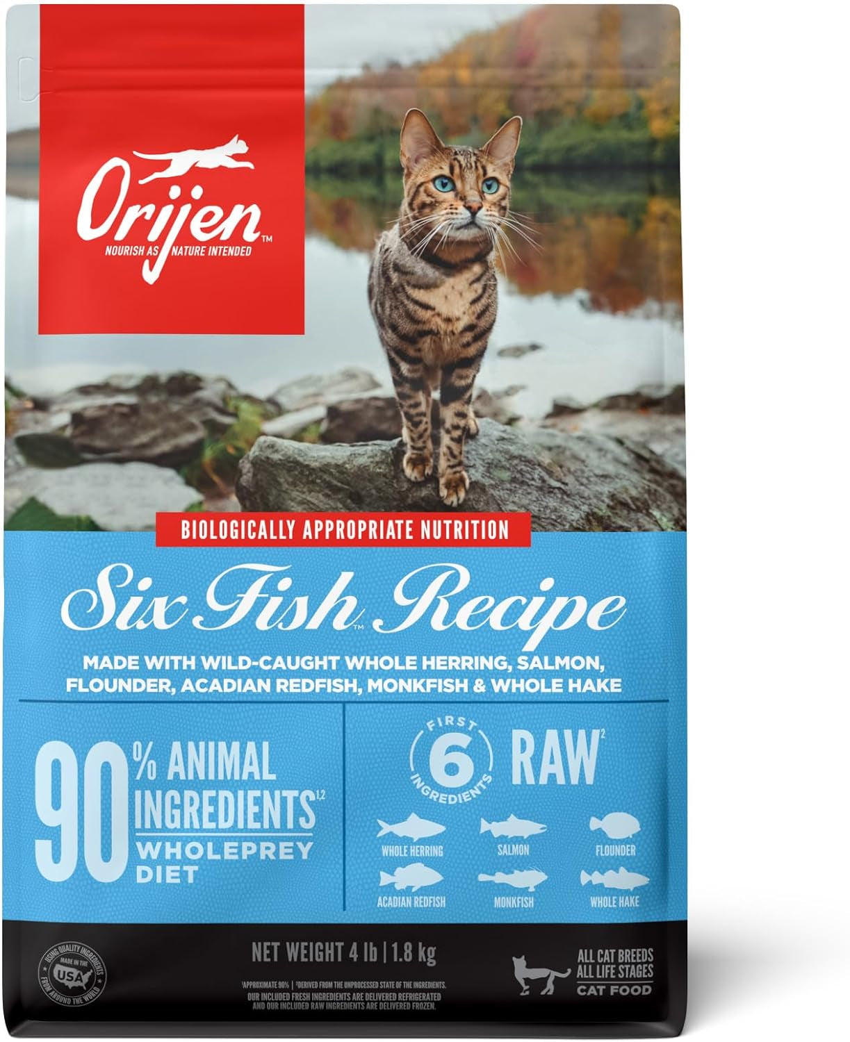 Grain Free High Protein Premium Dry Cat Food Six Fish Recipe 4Lb Bag