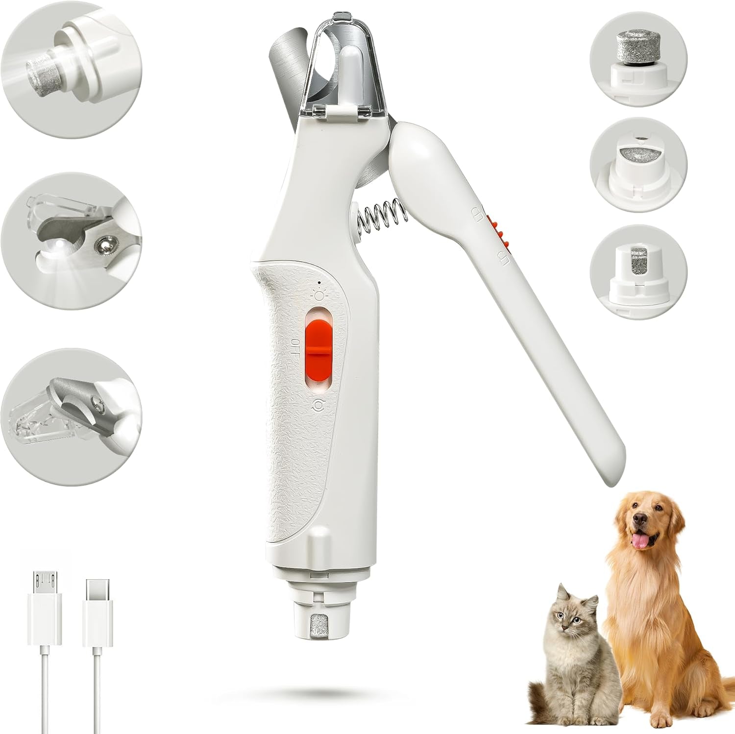 2-In-1 Cat Nail Clippers & Dog Nail Clippers Trimmers for Large Medium Small Dogs Cats Claw Trimmer Quick Sensor and Safety Guard USB Rechargeable with 2 LED Lights Dogs Nail Trimmer