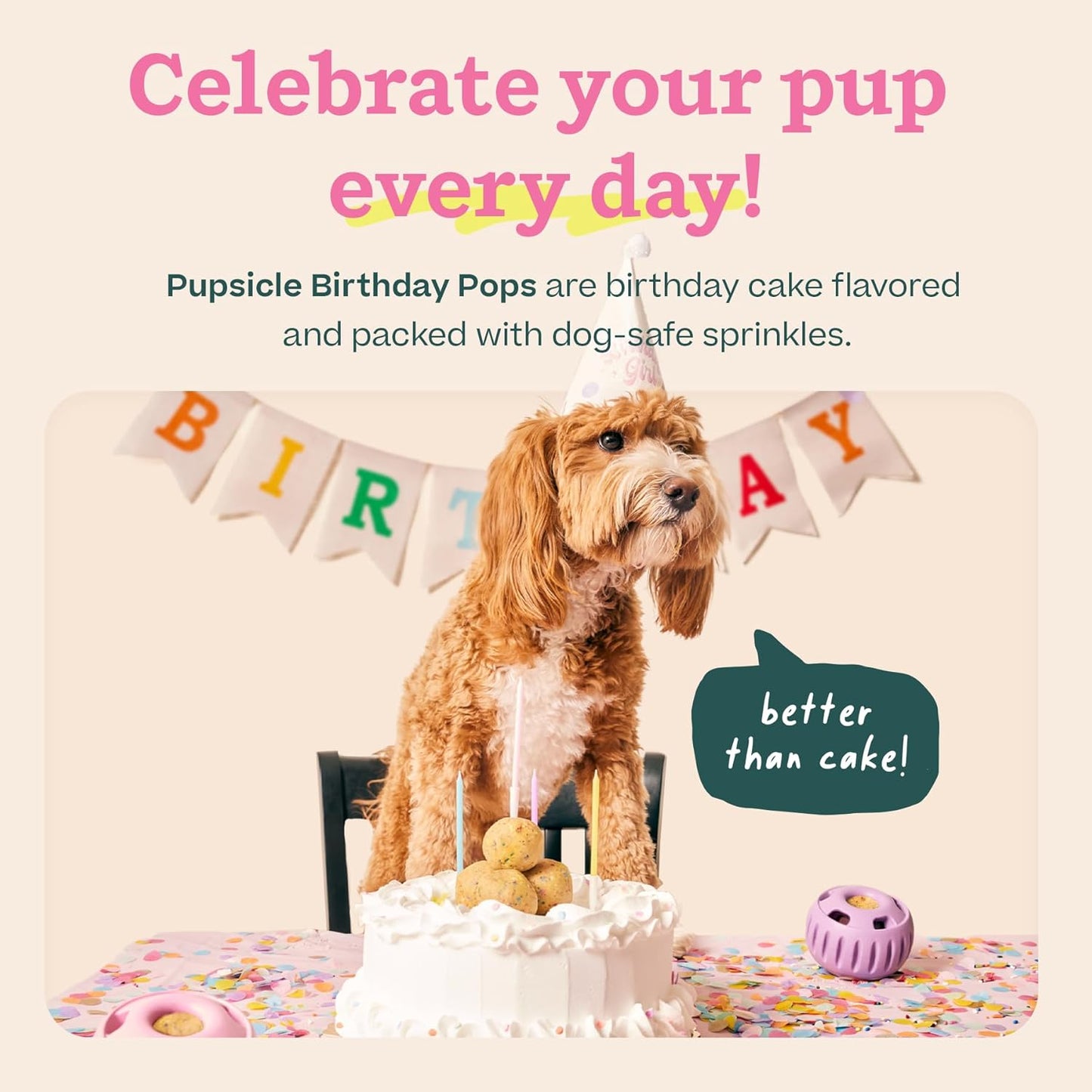 Pupsicle Birthday Pops - Healthy Dog Treats - Pre-Made Pupsicle Refills- Wholesome Ingredients - Naturally Sweet - Cake-Flavored Birthday Treat for Dogs - Small