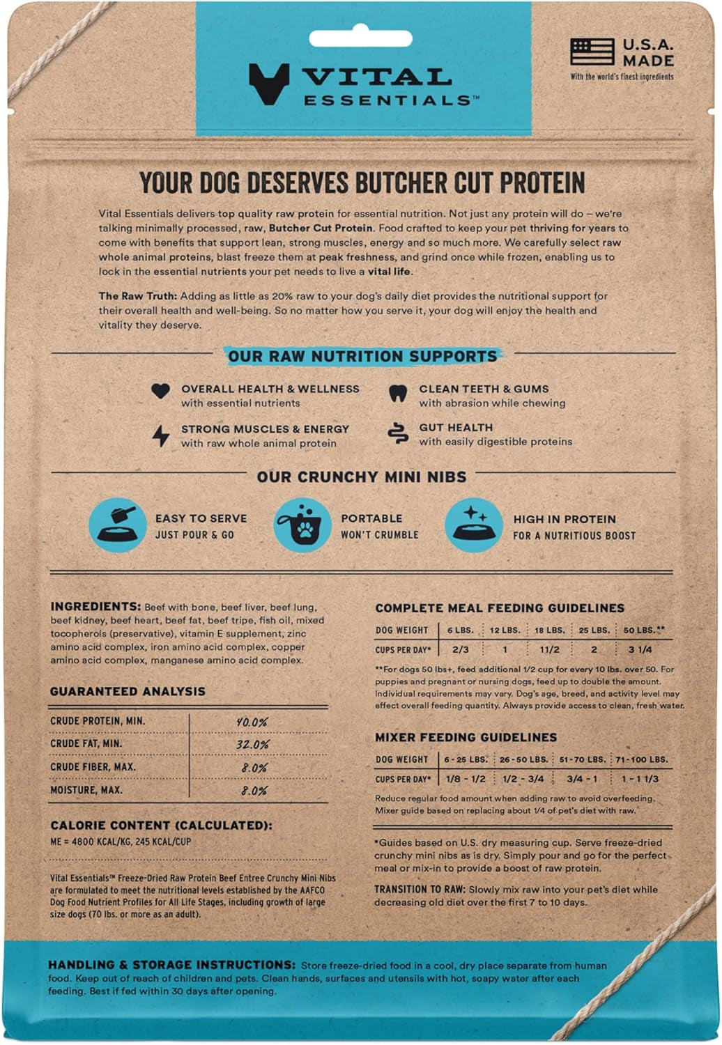 Freeze-Dried Raw Beef Meal or Mixer Dog Food Crunchy Mini Nibs, 14 Oz