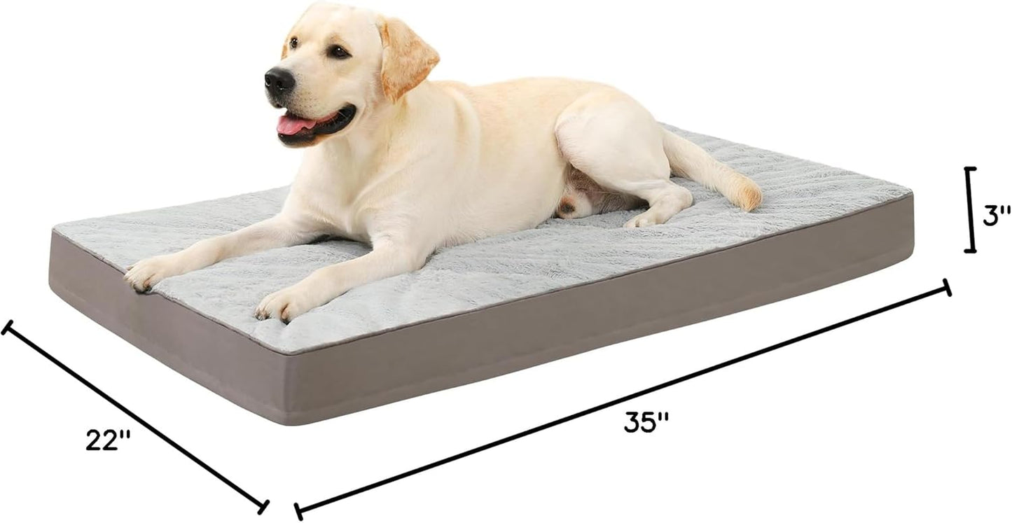 Orthopedic Dog Bed Dog Crate Bed Waterproof for Large Dogs Deluxe Plush Washable Pet Mat with Egg Crate Foam & Removable Cover, 35 X 22 Inch, Gray
