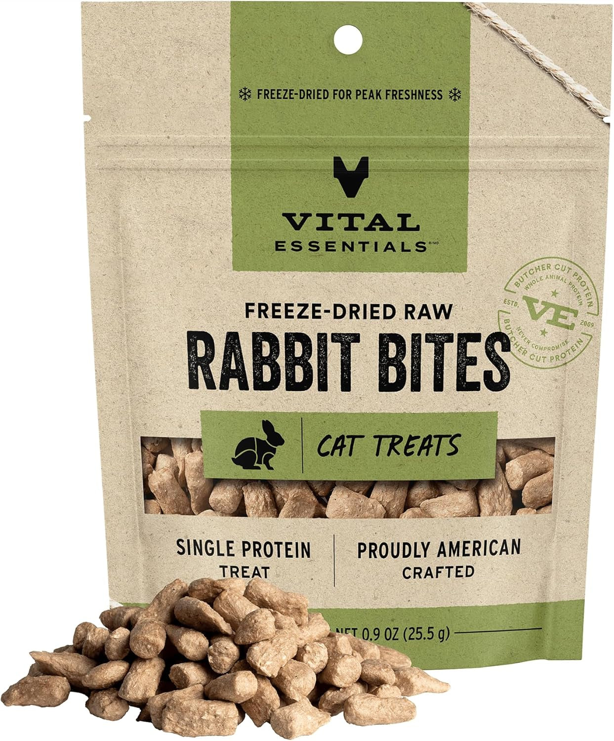 Rabbit Bites Cat Treats, 0.9 Oz | Freeze-Dried Raw | Single Protein | Grain Free, Gluten Free, Filler Free