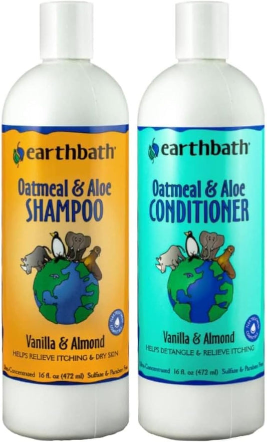 , Oatmeal & Aloe Dog Shampoo and Conditioner - Oatmeal Shampoo for Dogs, Itchy, Dry Skin Relief, Dog Wash, Made in USA, Dog Conditioner, Pet Shampoos - Vanilla & Almond, 16 Oz (1 Set)