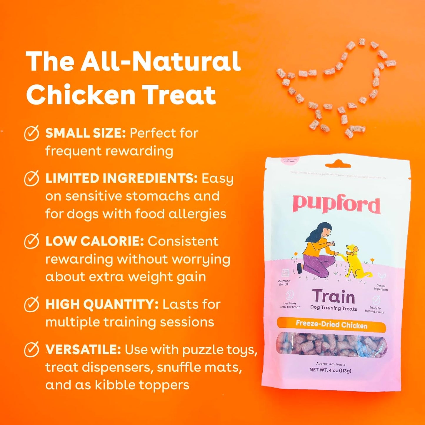 Freeze Dried Training Treats for Dogs & Puppies, 1400+ Two Ingredient Bites (Chicken, 4 Oz, 3 Pack)