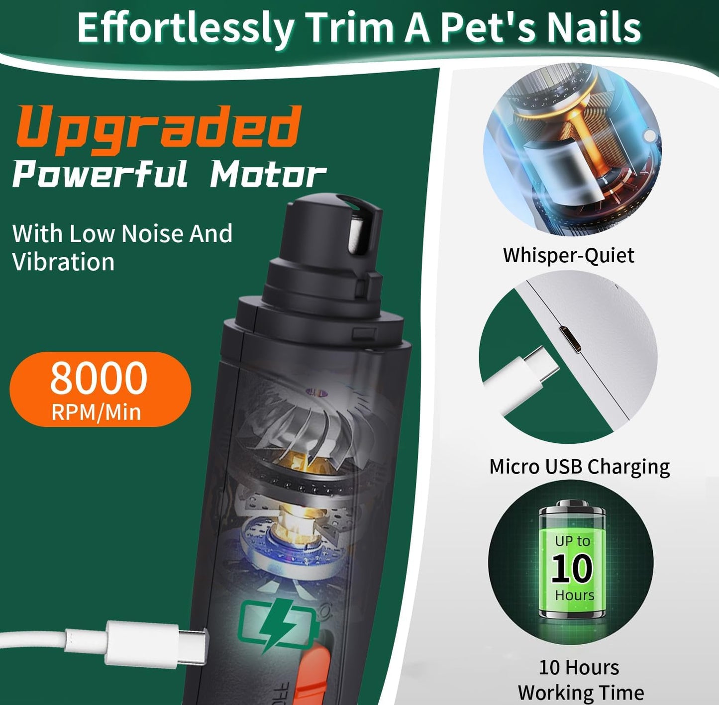 2-In-1 Cat Nail Clippers & Dog Nail Clippers Trimmers for Large Medium Small Dogs Cats Claw Trimmer Quick Sensor and Safety Guard USB Rechargeable with 2 LED Lights Dogs Nail Trimmer