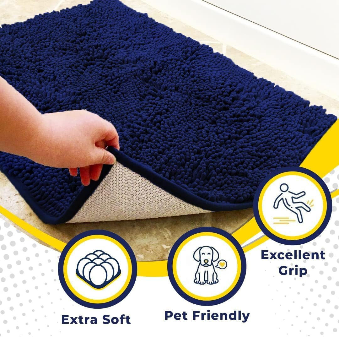 ® Shown on TV – Super Absorbent Door Mat Indoor, Microfiber Quick Dry Chenille Entryway Rug, Non-Slip Front Door Mat, Indoor Mats for Entryway, Machine Washable Pet Rug, Navy Blue 24"X36"