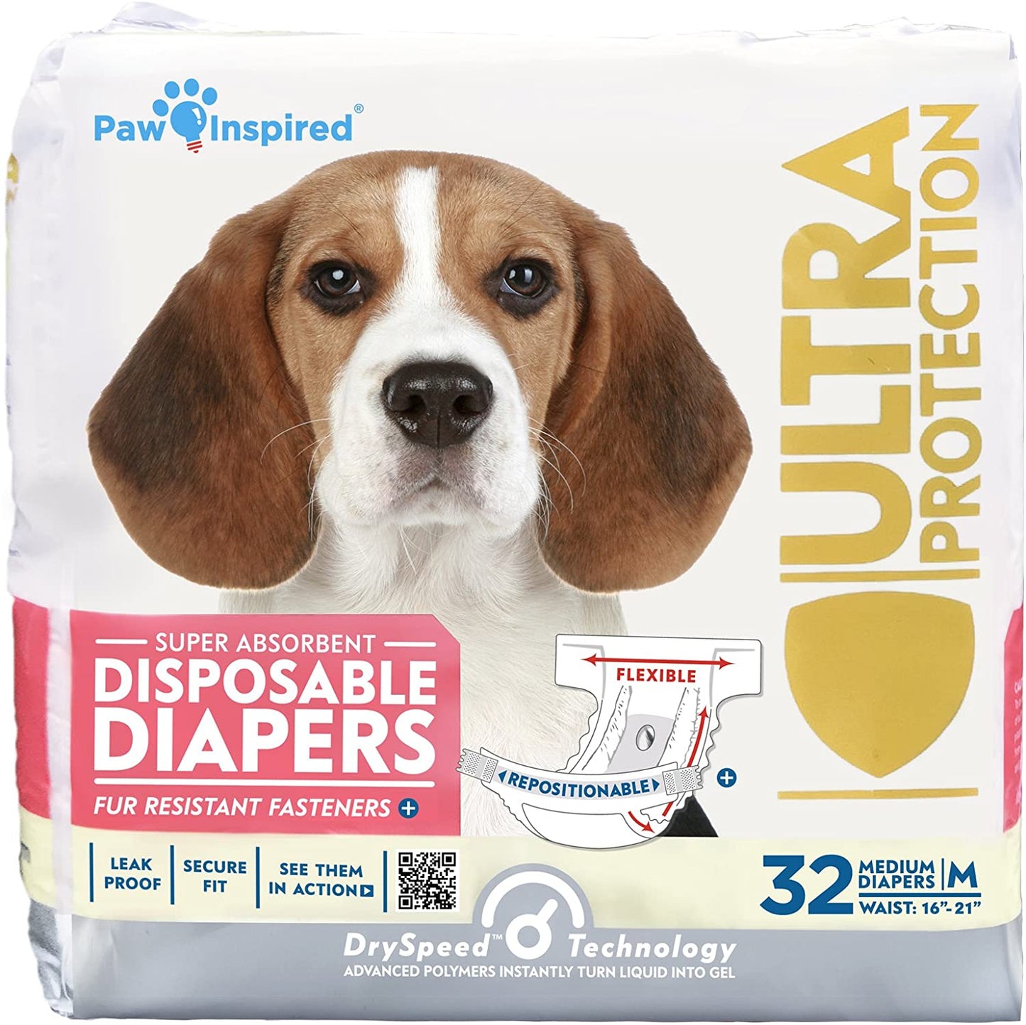 32Ct Disposable Dog Diapers | Female Dog Diapers Ultra Protection | Diapers for Dogs in Heat, Excitable Urination, or Incontinence (Medium)