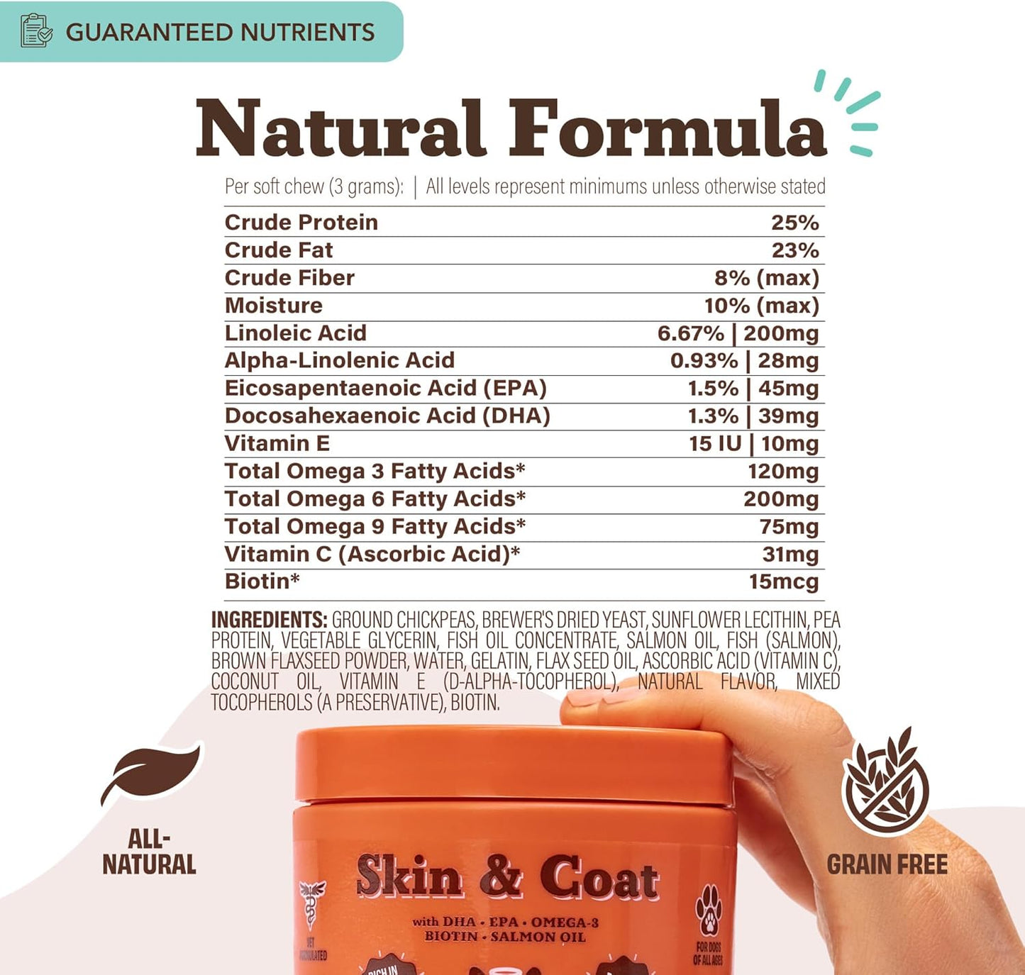 Skin & Coat Supplement for Dogs – Omega 3 Salmon Oil, Biotin & Vitamin E Support Shiny Coat, Healthy Skin & Normal Shedding, Promotes Comfort from Occasional Itch, 90 Count