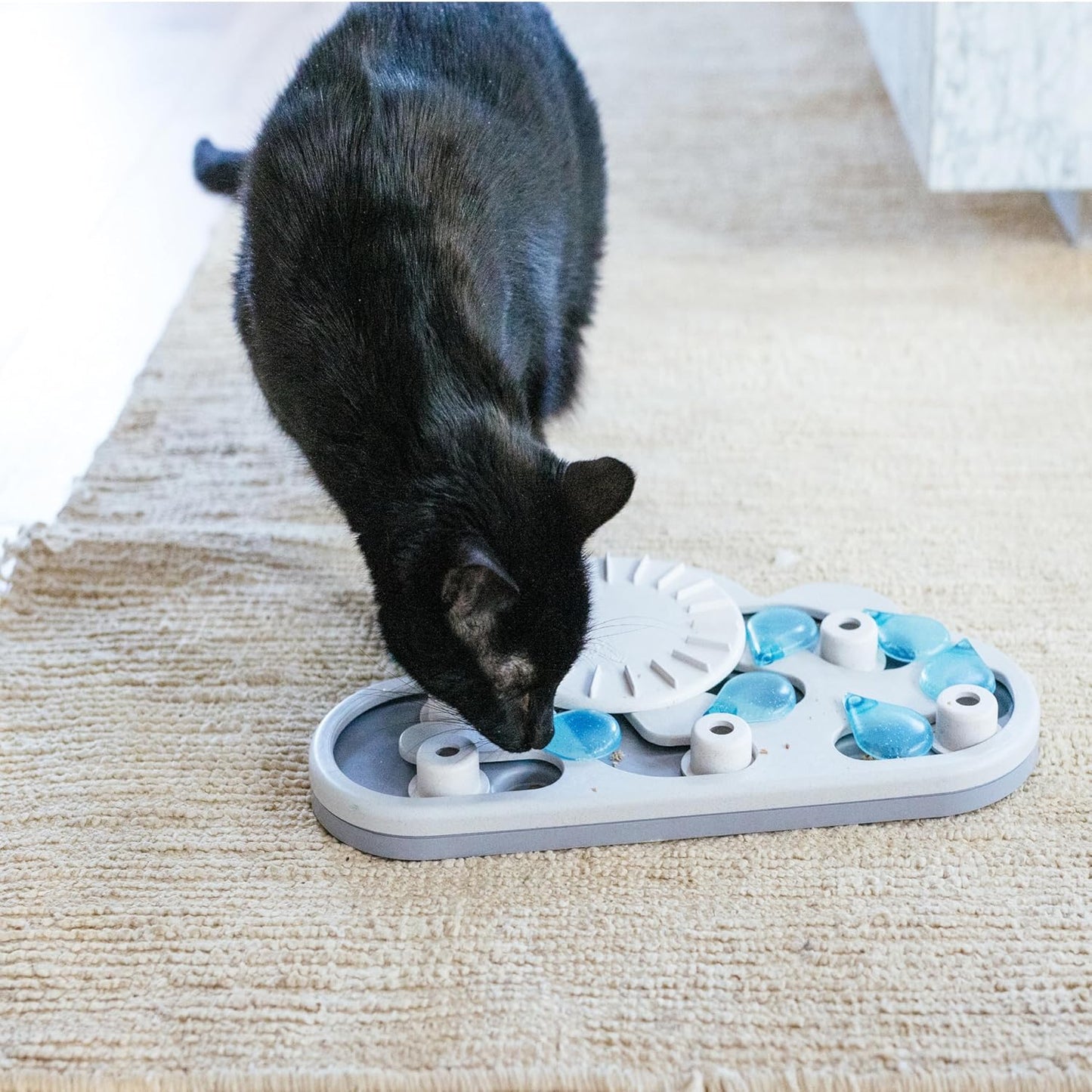 by Nina Ottosson Rainy Day Puzzle & Play – Interactive Treat Puzzle Feeder for Cats, 19 Hidden Treat Compartments Slow Feeder, Durable & Easy-Clean, 15.4 Inches, Gray