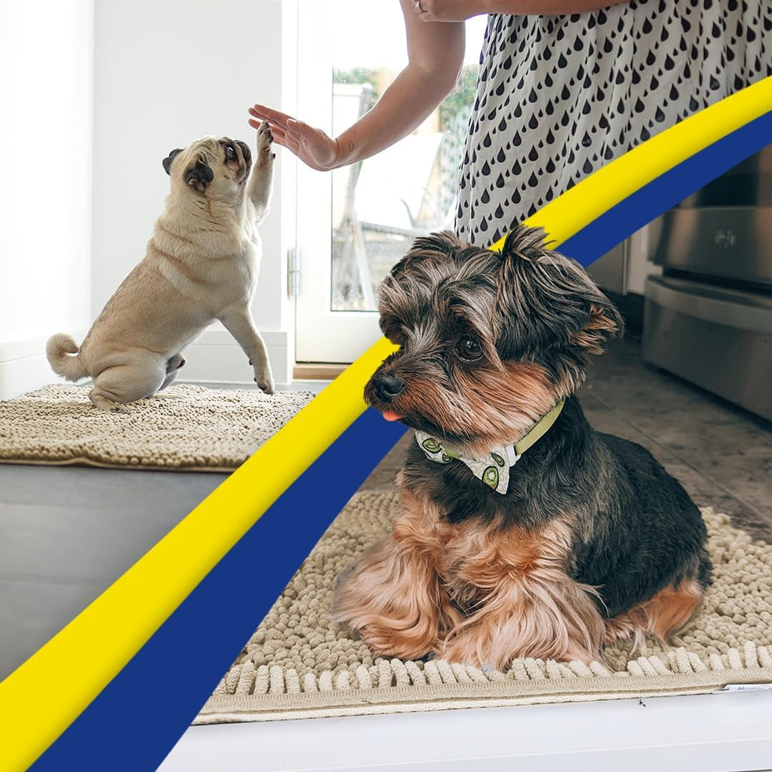 ® Shown on TV – Super Absorbent Microfiber Dog Door Mat for Muddy Paws, Non-Slip Washable Pet Rug, Quick Dry Chenille Entryway Carpet, Machine Washable Indoor Outdoor Mat, Beige 30"X19"