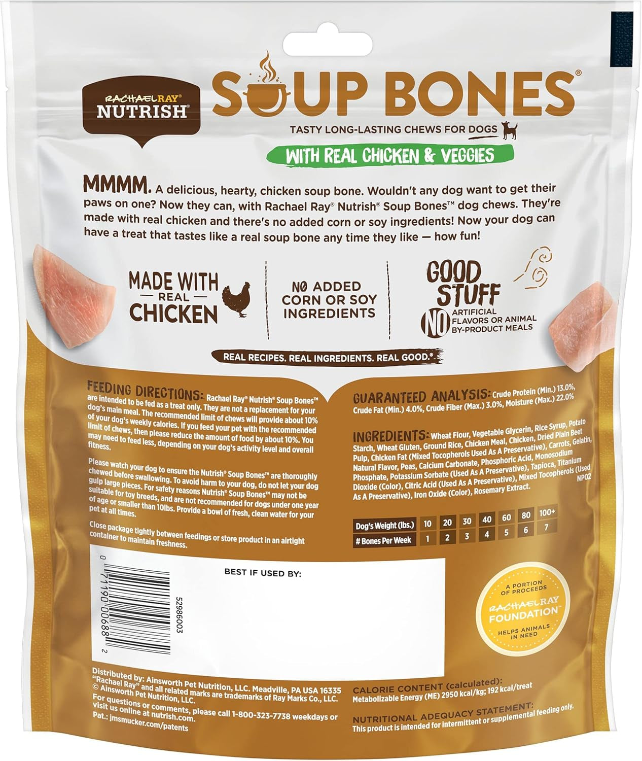Rachael Ray Soup Bones Dog Treats, Chicken & Veggies Flavor, 6 Bones