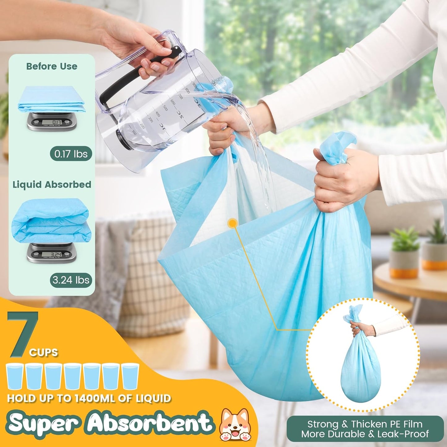 60 Count Extra Large Dog Pee Pads 28" X 34", Super Absorbent X-Large Puppy Pads Disposable Dogs Training Pads, Quick Drying Leak-Proof Dog Potty Pads for Doggies Puppies