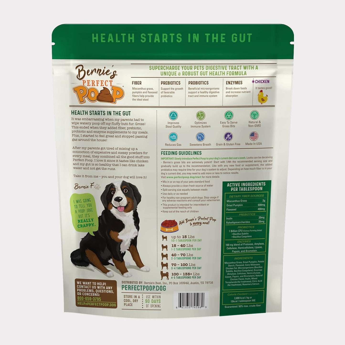 Perfect Poop Digestion & General Health Supplement for Dogs: Fiber, Prebiotics, Probiotics & Enzymes Relieve Digestive Conditions, Optimize Stool, and Improve Health (Chicken, 30.0 Oz)