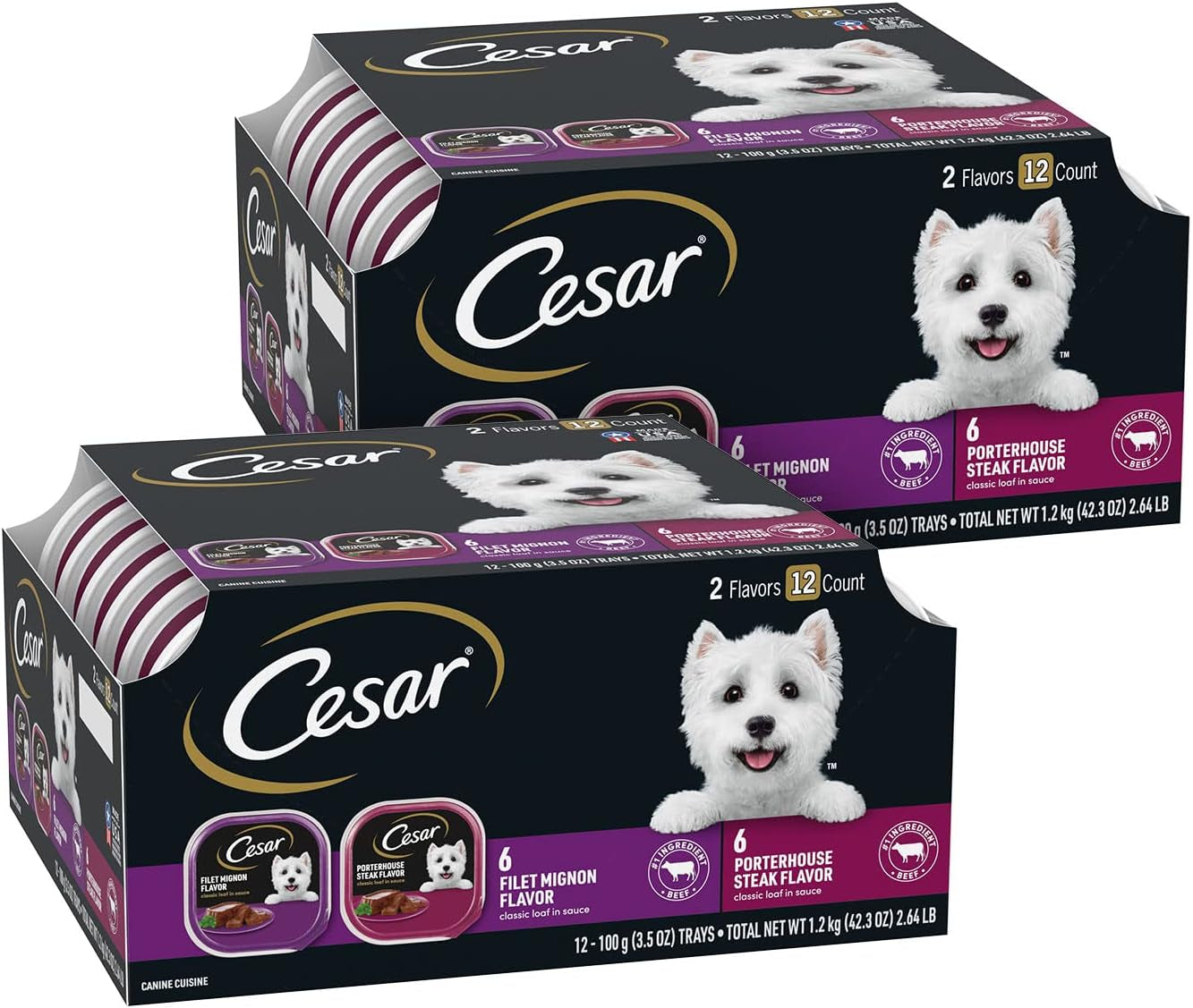 Wet Dog Food Classic Loaf in Sauce Filet Mignon and Porterhouse Steak Flavors Variety Pack, 3.5 Oz. Easy Peel Trays (12 Count, Pack of 2)