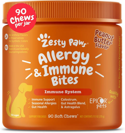 Dog Allergy Relief- Dog Itching Skin Relief- Dog Probiotics for Itchy Skin and Itchy Ears- Dog Allergy Paw Relief- Dog Allergy Chews- Dog Itch Relief - Dog Skin Allergy Relief - PB - 90Ct