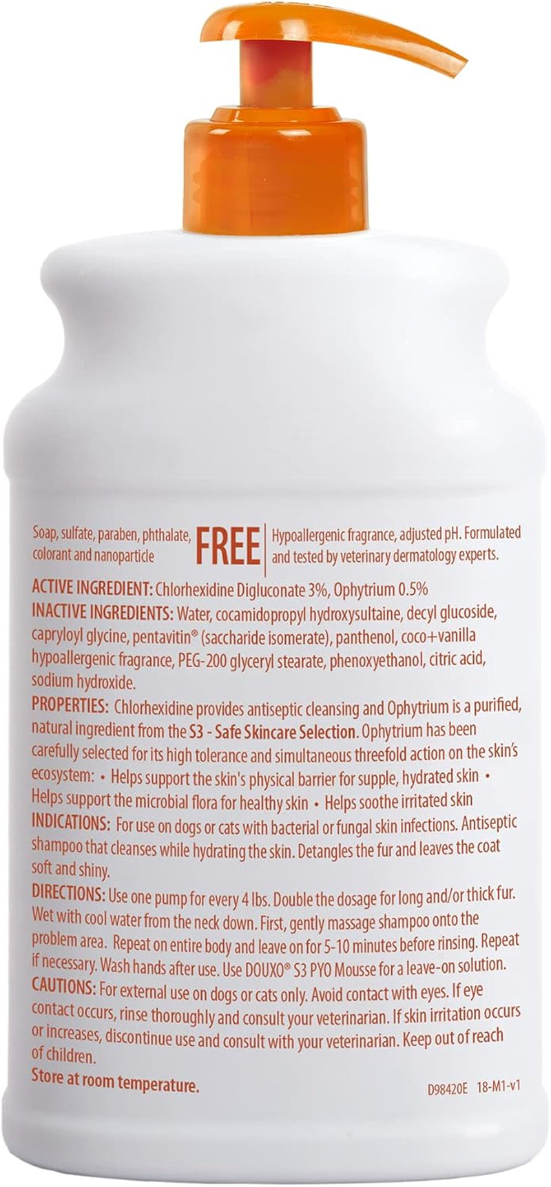 S3 Pyo Shampoo, Contains 3% Chlorhexidine & 0.5% Ophytrium, Antiseptic & Hydrating, for Bacterial or Yeast Skin Infections, for Dogs and Cats, 16.9 Fl. Oz. (500Ml)