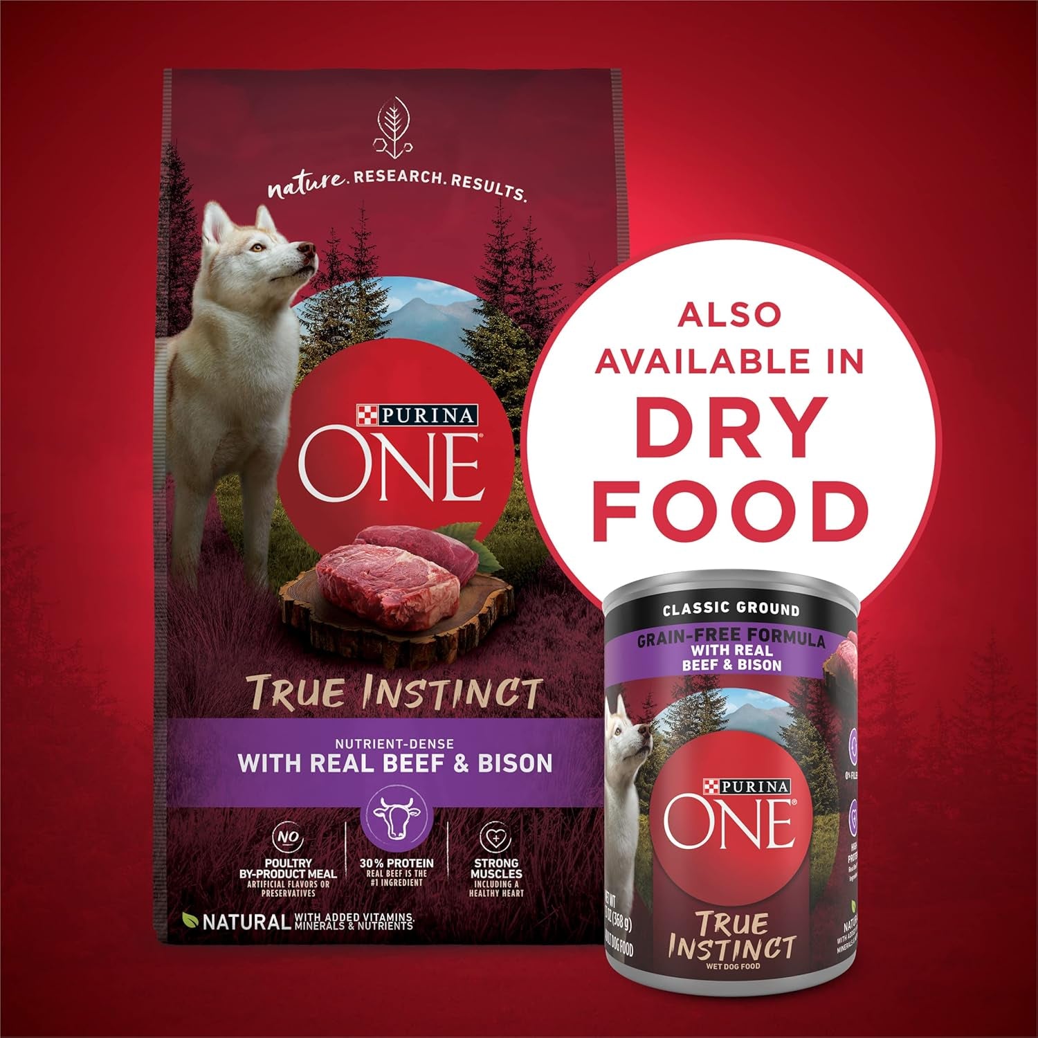 Wet Dog Food True Instinct Classic Ground Grain-Free Formula with Real Beef and Bison High Protein Dog Food - (Pack of 12) 13 Oz. Cans