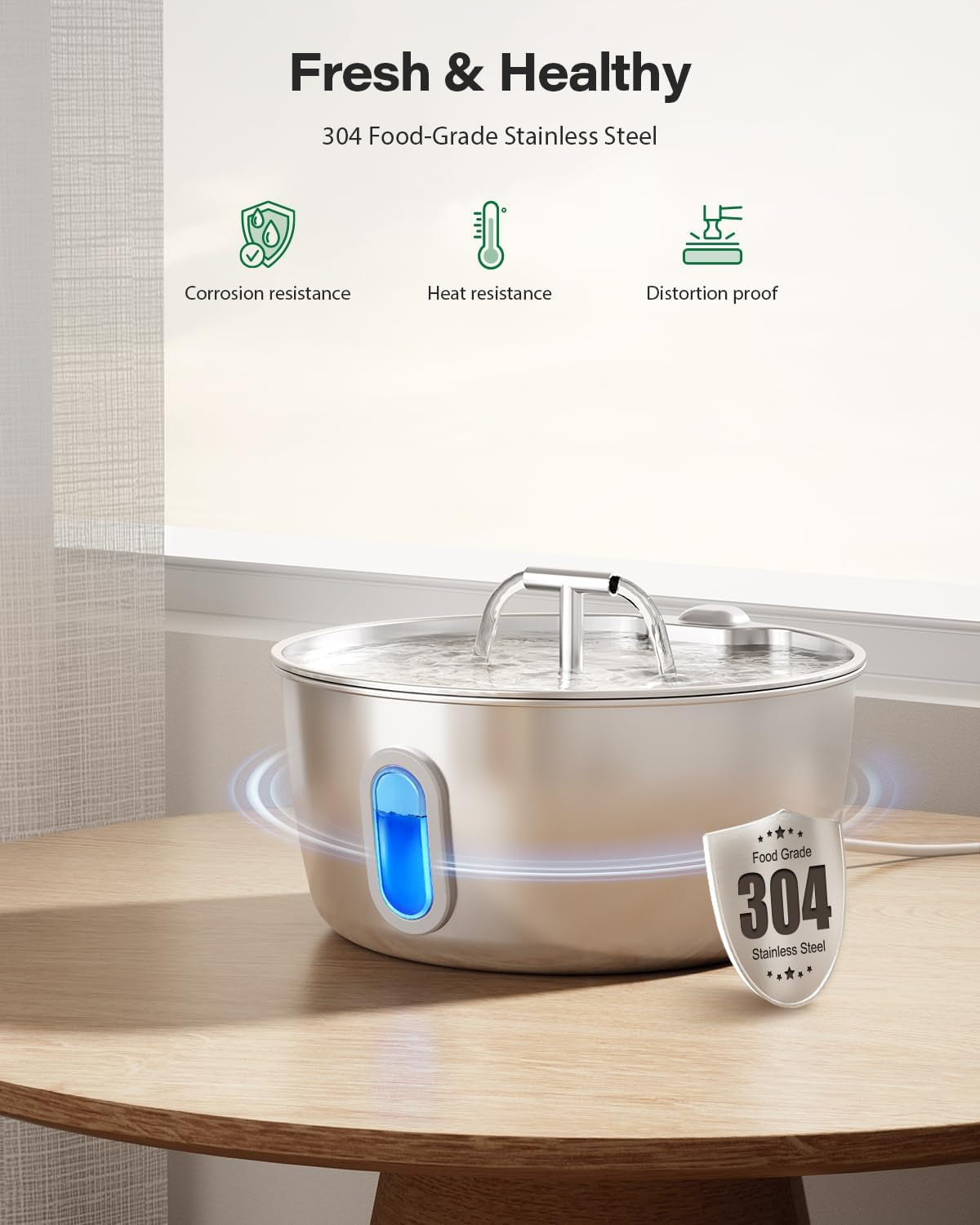 Cat Water Fountain Stainless Steel - 3.2L/108Oz Pet Water Fountain for Cats Indoor - Automatic Pet Watering Dispenser (4 Filter)