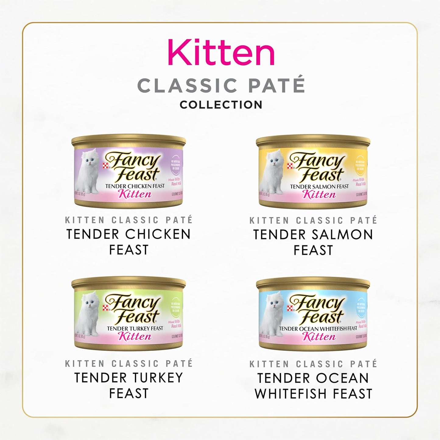 Purina  Tender Ocean Whitefish, Turkey, Chicken and Salmon Feasts Wet Kitten Food Variety Pack - (Pack of 24) 3 Oz. Boxes