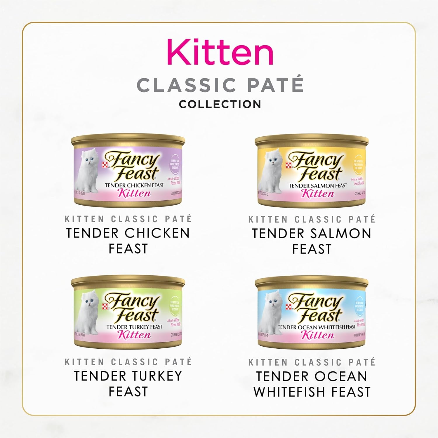 Purina  Tender Ocean Whitefish, Turkey, Chicken and Salmon Feasts Wet Kitten Food Variety Pack - (Pack of 24) 3 Oz. Boxes