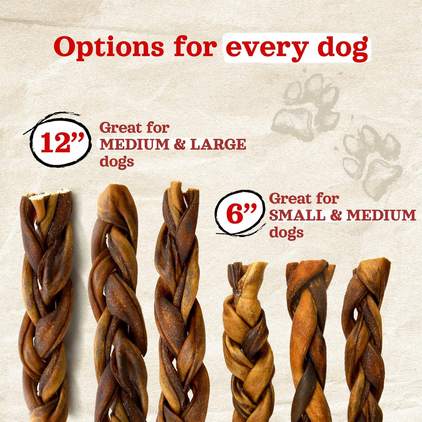 Braided Collagen Chews for Dogs (12 Inch, 6 Pack), Collagen Sticks, Natural Dog Chews, Long Lasting, for Small, Medium and Large Dogs, Odor-Free, Rawhide Alternative