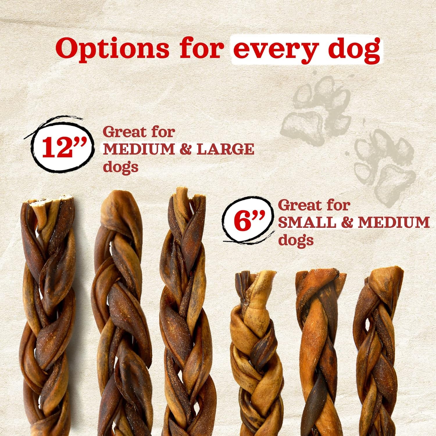 Braided Collagen Chews for Dogs (12 Inch, 6 Pack), Collagen Sticks, Natural Dog Chews, Long Lasting, for Small, Medium and Large Dogs, Odor-Free, Rawhide Alternative