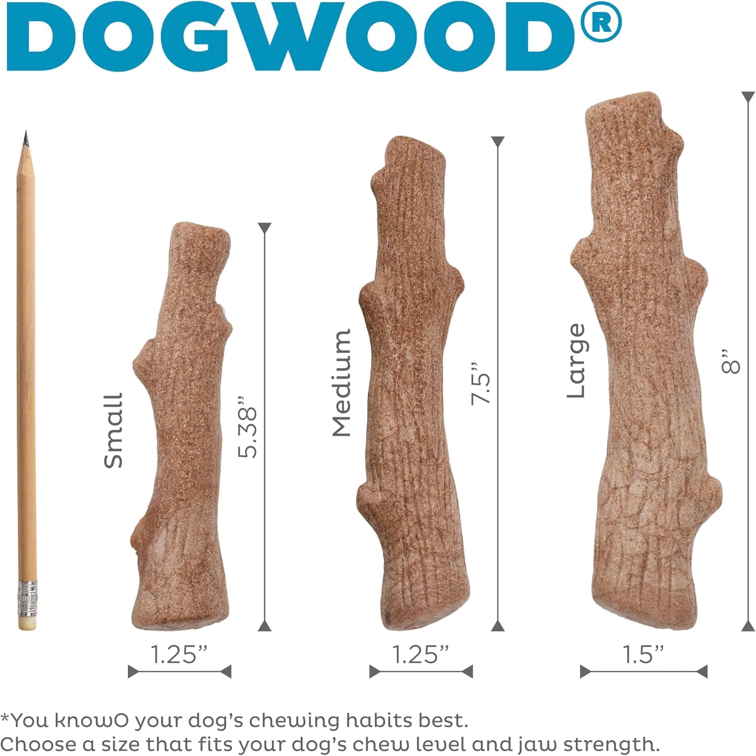 Dogwood Wood Durable Dog Chew Toys, Real Wood & Calming Hemp, 2-Pack, Medium