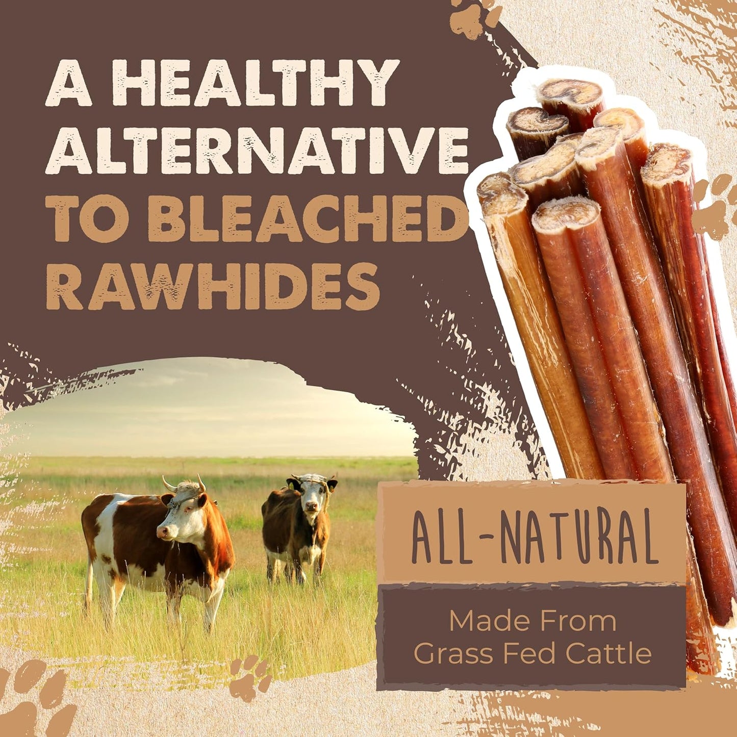 Naturals Bully Sticks for Dogs - Grass Fed Beef Dog Chews. Pets Stick for Large Dogs, Medium and Small Breeds. Lower Odor Bully Treats for Small Pets. Single Ingredient (6" - 25 Pack)