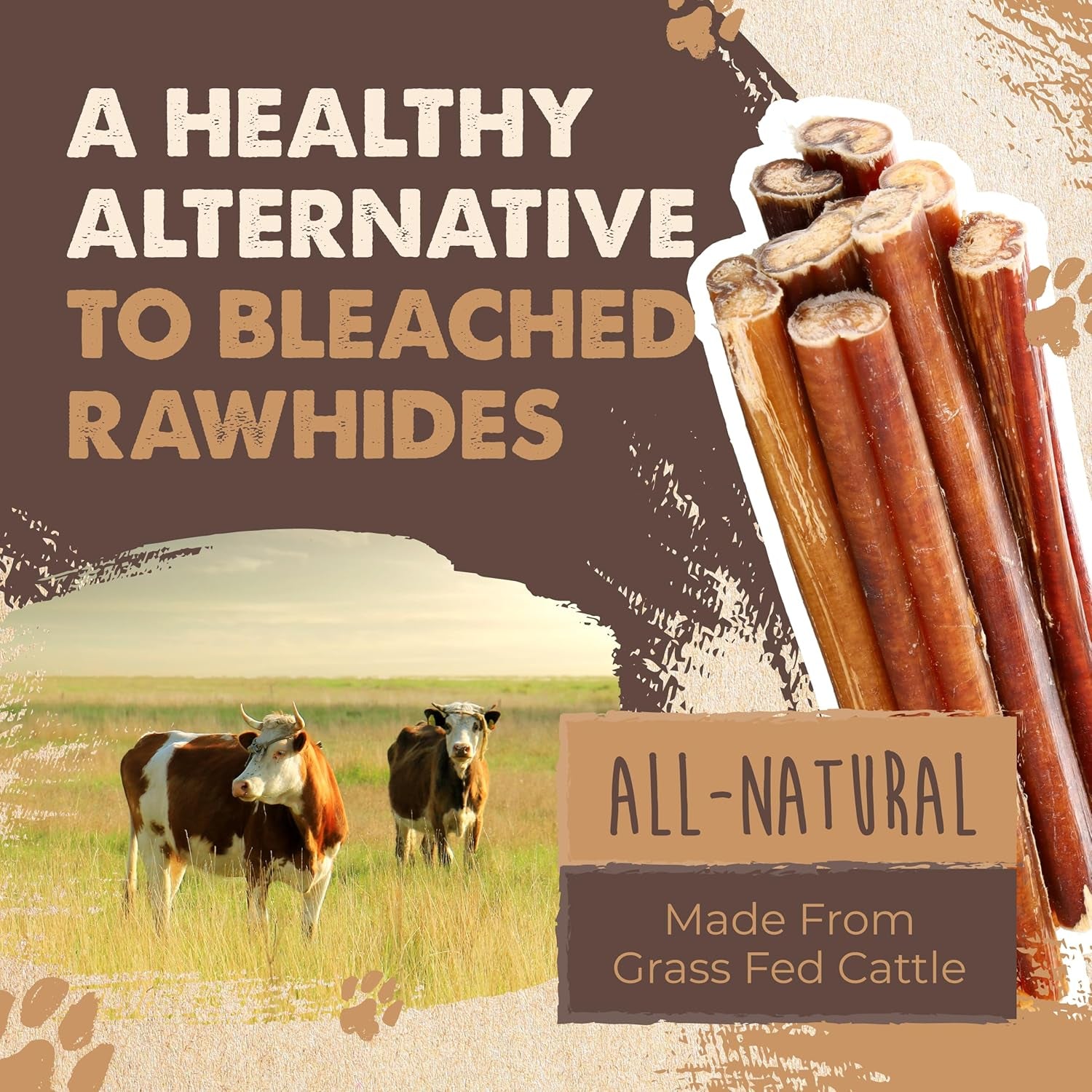 Naturals Bully Sticks for Dogs - Grass Fed Beef Dog Chews. Pets Stick for Large Dogs, Medium and Small Breeds. Lower Odor Bully Treats for Small Pets. Single Ingredient (6" - 25 Pack)