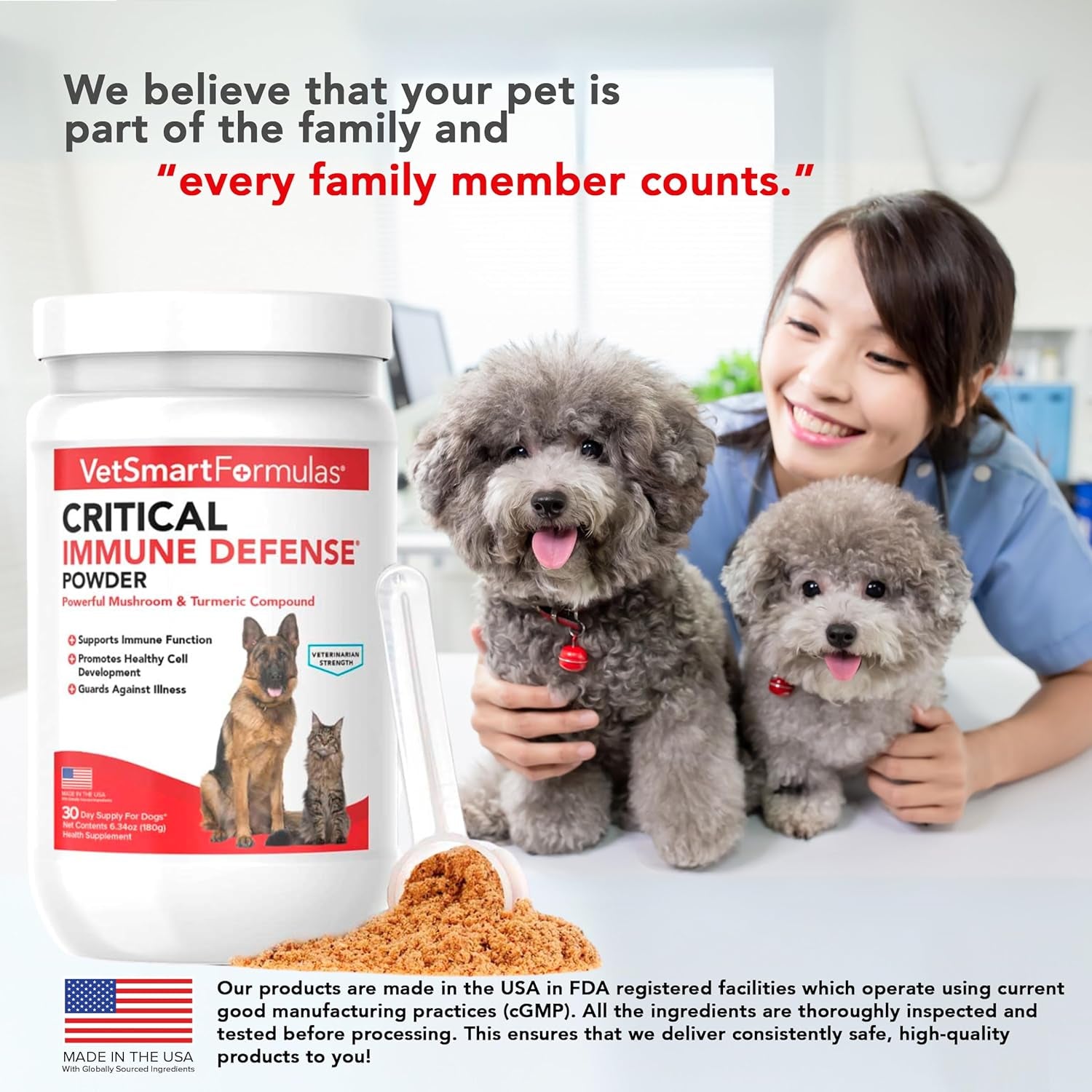 Critical Immune Defense for Dogs & Cats; Supports Normal Cell Growth - Turkey Tail, Reishi, Shiitake and Maitake Mushroom Formula with Patented White Turmeric Root Extract - 30-Day Supply
