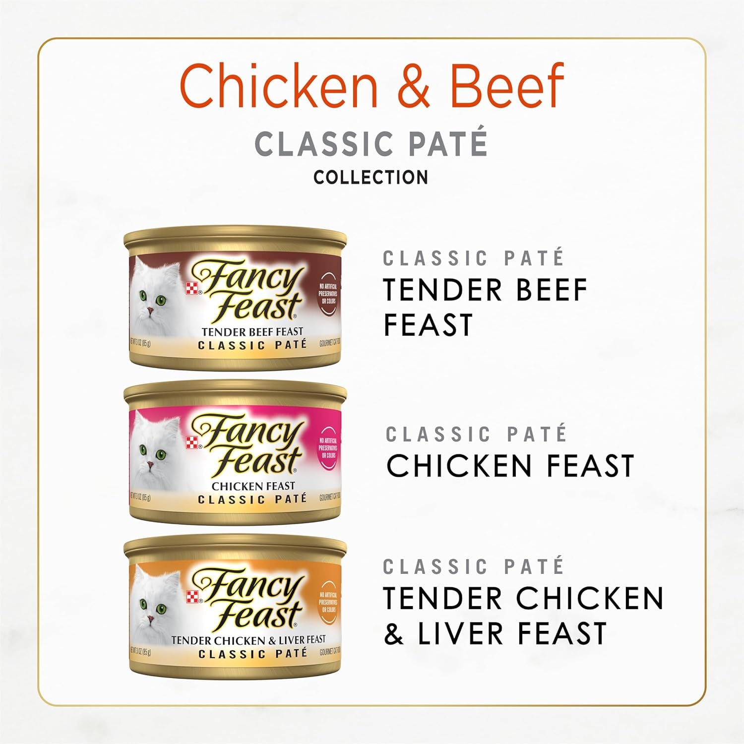 Purina  Chicken and Beef Classic Pate Collection Grain Free Wet Cat Food Variety Pack - (Pack of 24) 3 Oz. Pull-Top Cans