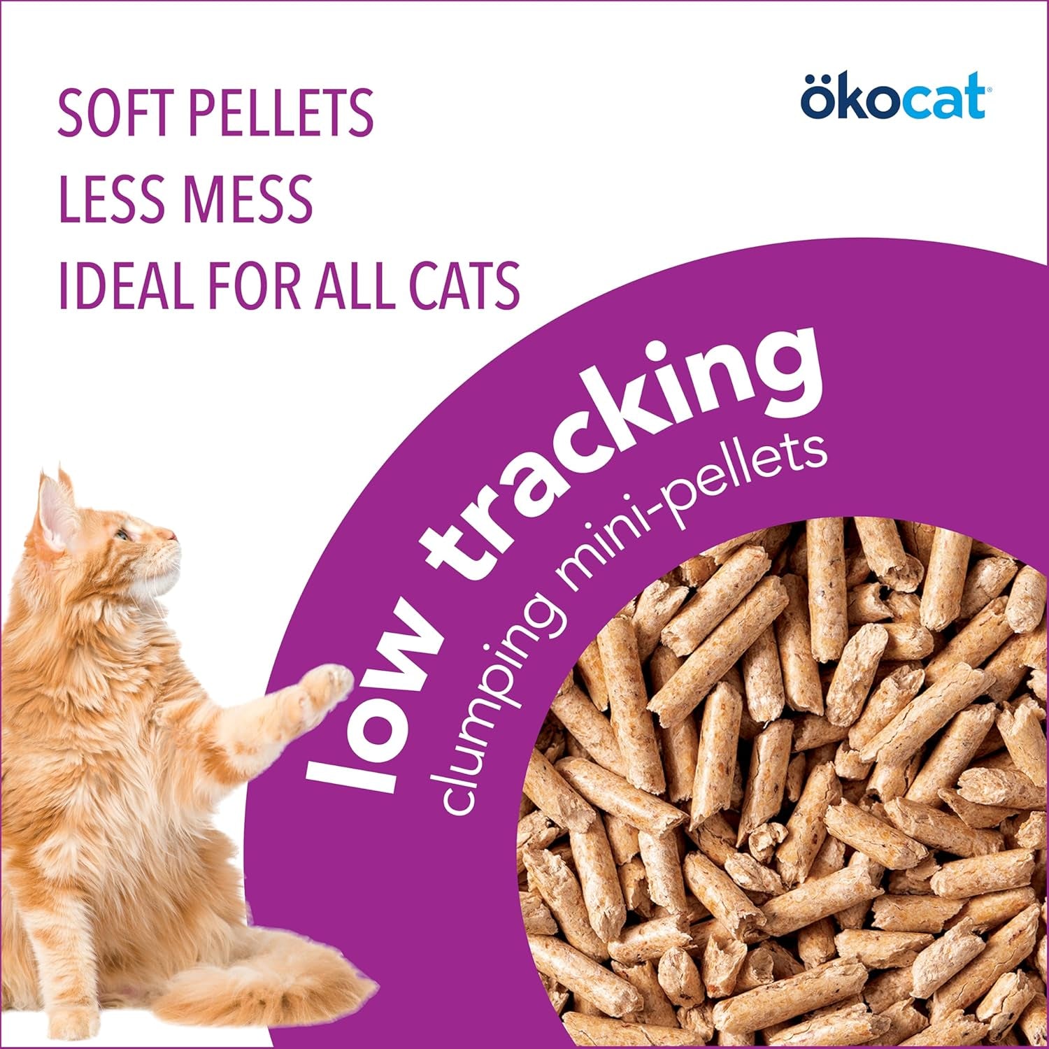 Less Mess Low Tracking Wood Clumping Cat Litter Mini- Pellets, Unscented, 14.8 Pounds - Natural Ingredients, Stops Odor, Clumps Solid, 99% Dust Free, Great for Long-Hair Breeds, All Cats