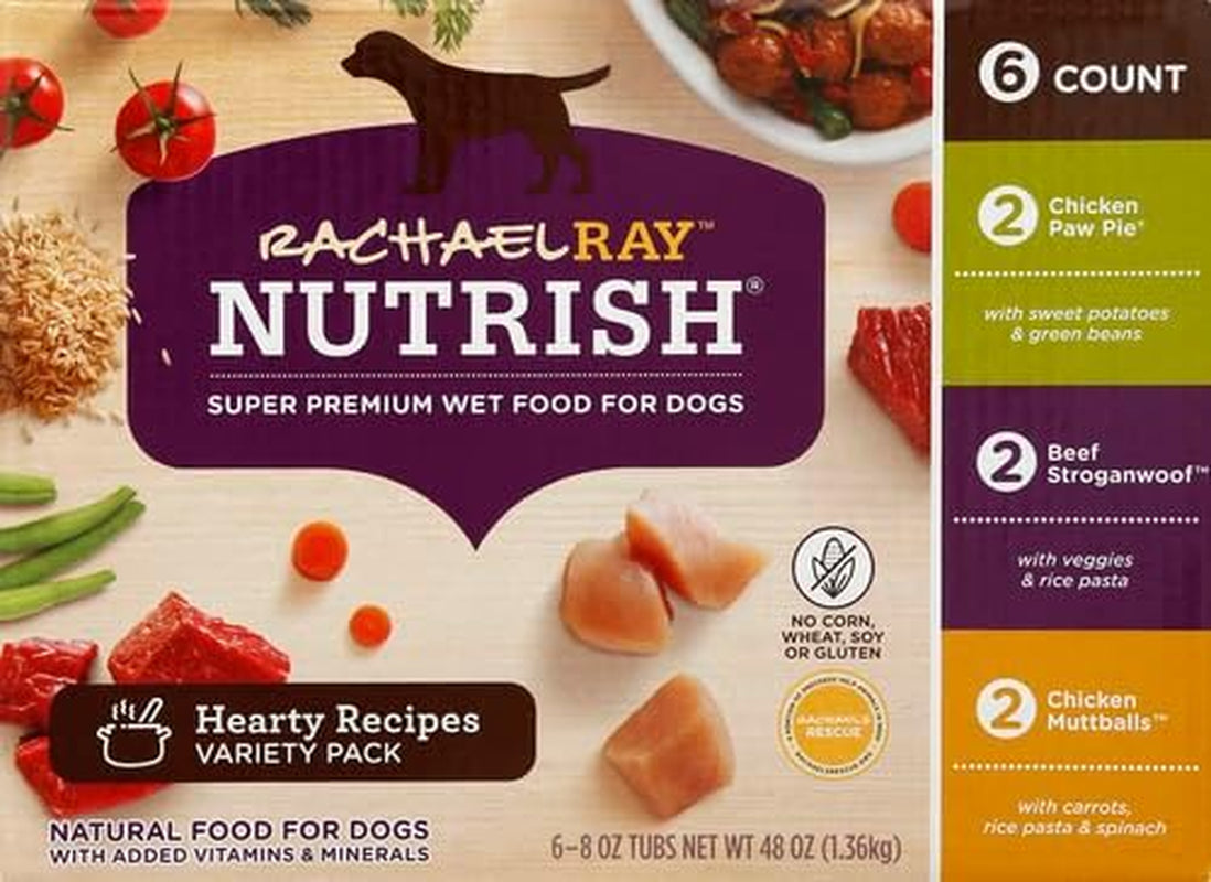Rachael Ray Wet Dog Food Variety Pack Hearty Recipes, 6-8 Oz. Tubs, 2 Count