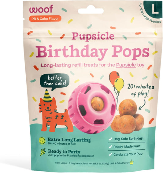 Pupsicle Birthday Pops - Healthy Dog Treats - Pre-Made Pupsicle Refills- Wholesome Ingredients - Naturally Sweet - Cake-Flavored Birthday Treat for Dogs - Large