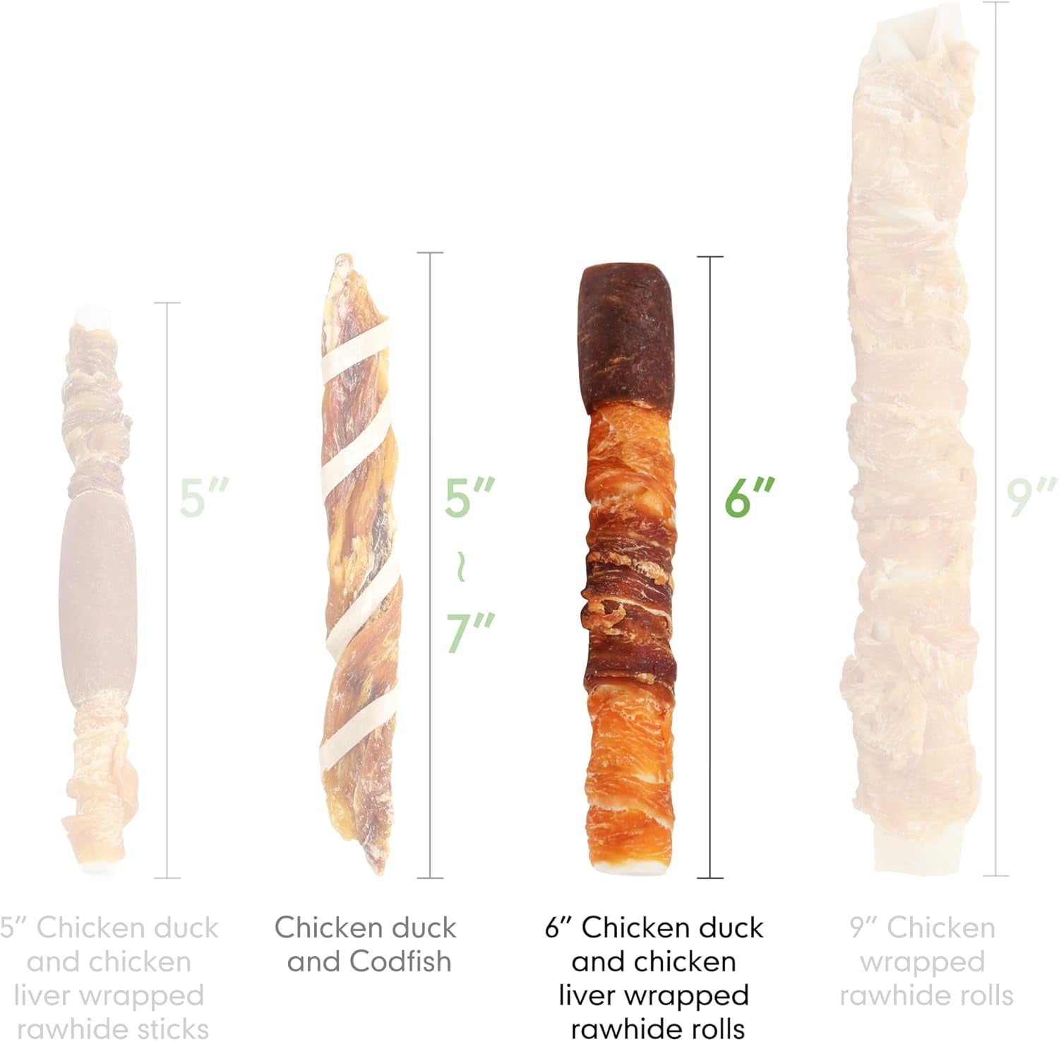 Dog Treats, Triple Flavor 6 Inch Chicken Liver Duck and Chicken Wrapped Rawhide Sticks, Teeth Cleaning Snacks for Medium Dogs, 17.6 Oz (10 Count-Pack of 1)