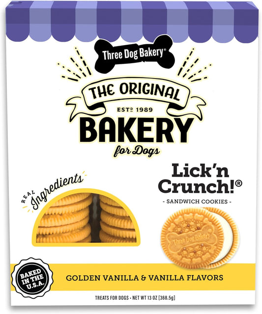Lick'N Crunch! Golden & Vanilla Dog Sandwich Cookies, 20 Count – Dog Treat Cookies, Puppy Cookies with Real Ingredients, Dog Birthday Cookies, Dog & Puppy Training Treats