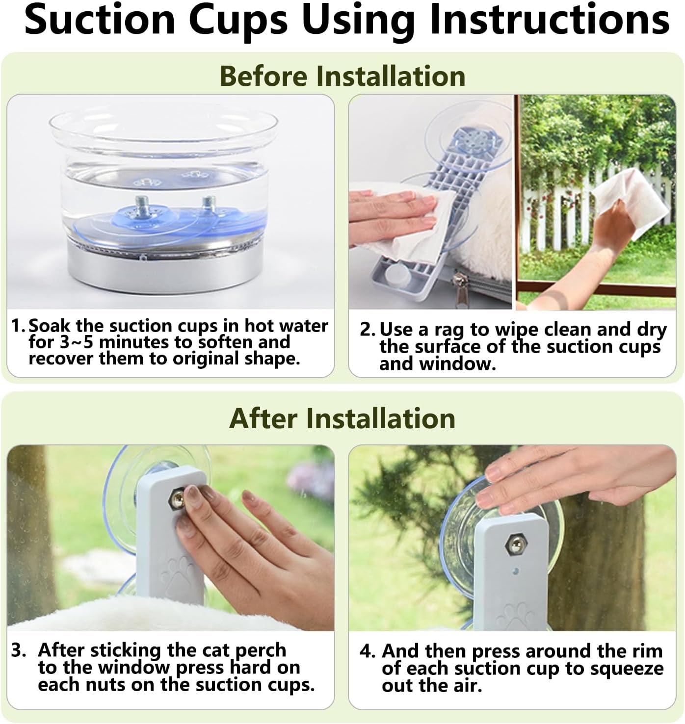 Cordless Cat Window Perch, Cat Hammock for Wall with 4 Suction Cups, Solid Metal Frame and Reversible Cover, Foldable Cat Beds for Indoor Cats