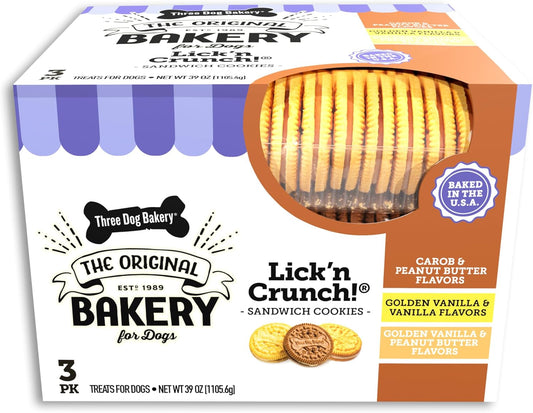 Lick'N Crunch Sandwich Cookies Premium Dog Treats with No Artificial Flavors, Carob/Peanut Butter, Golden/Vanilla, 39 Ounces (Pack of 1)